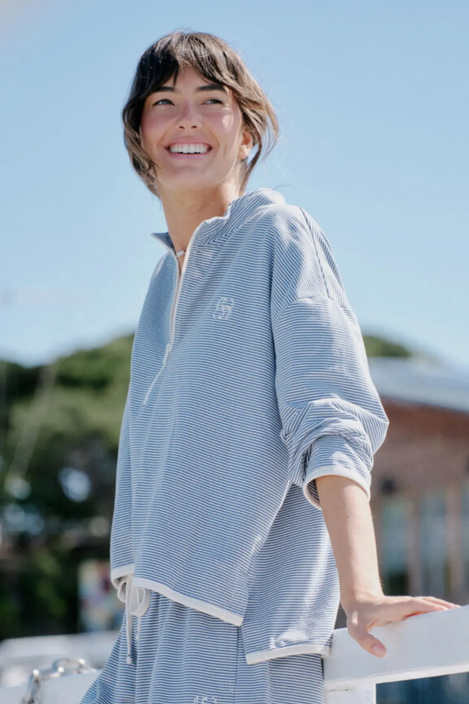 Ceres Life Boxy Zip Sweat - Moonlight Fine Stripe
