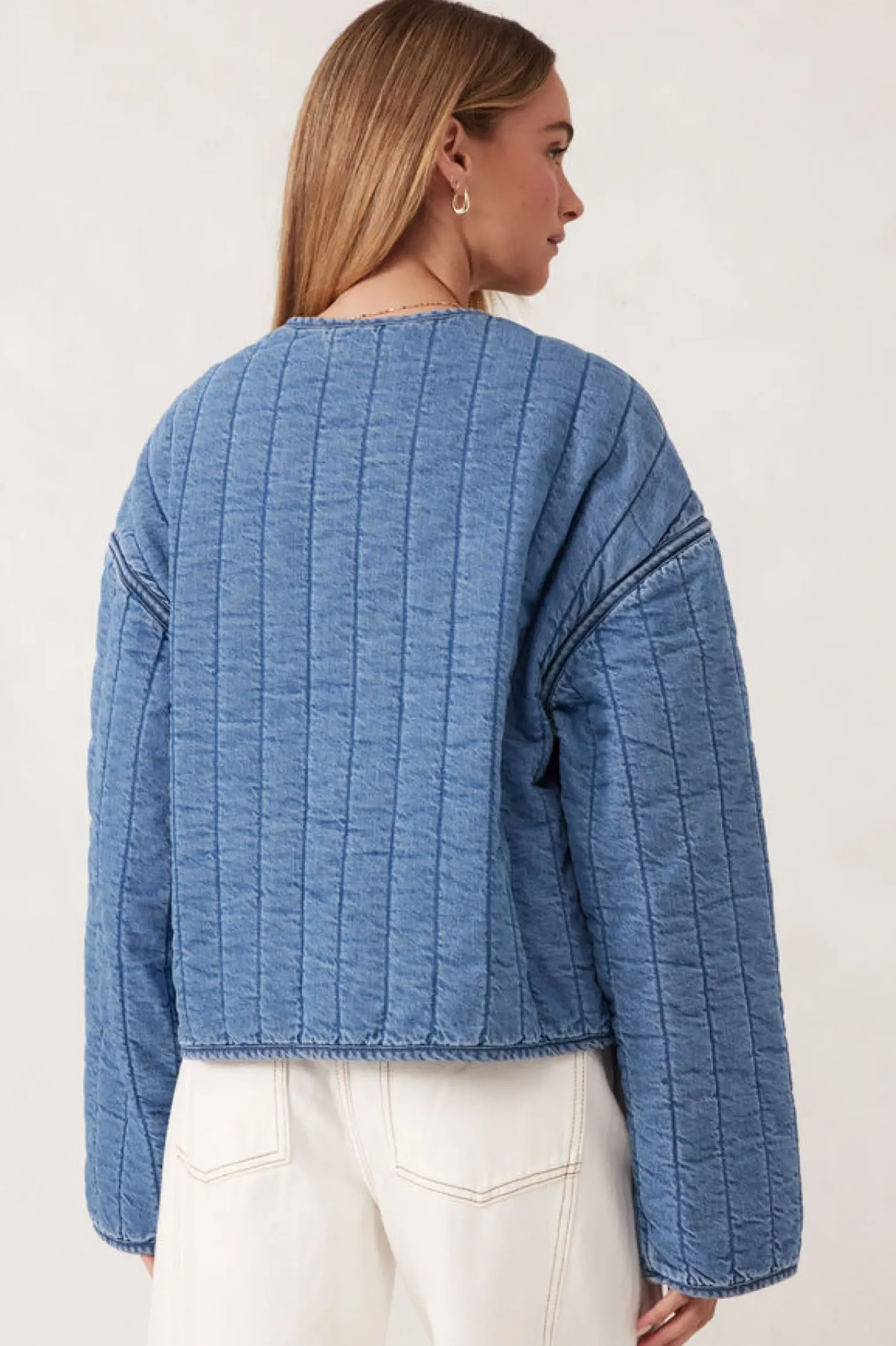 Ceres Life Comfy Quilted Boxy Jacket - Worn Blue