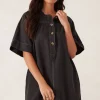 Ceres Life Half Placket Tunic Dress- Black Twill