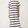 Ceres Life Midi Terry Dress - White Navy Bold Stripe