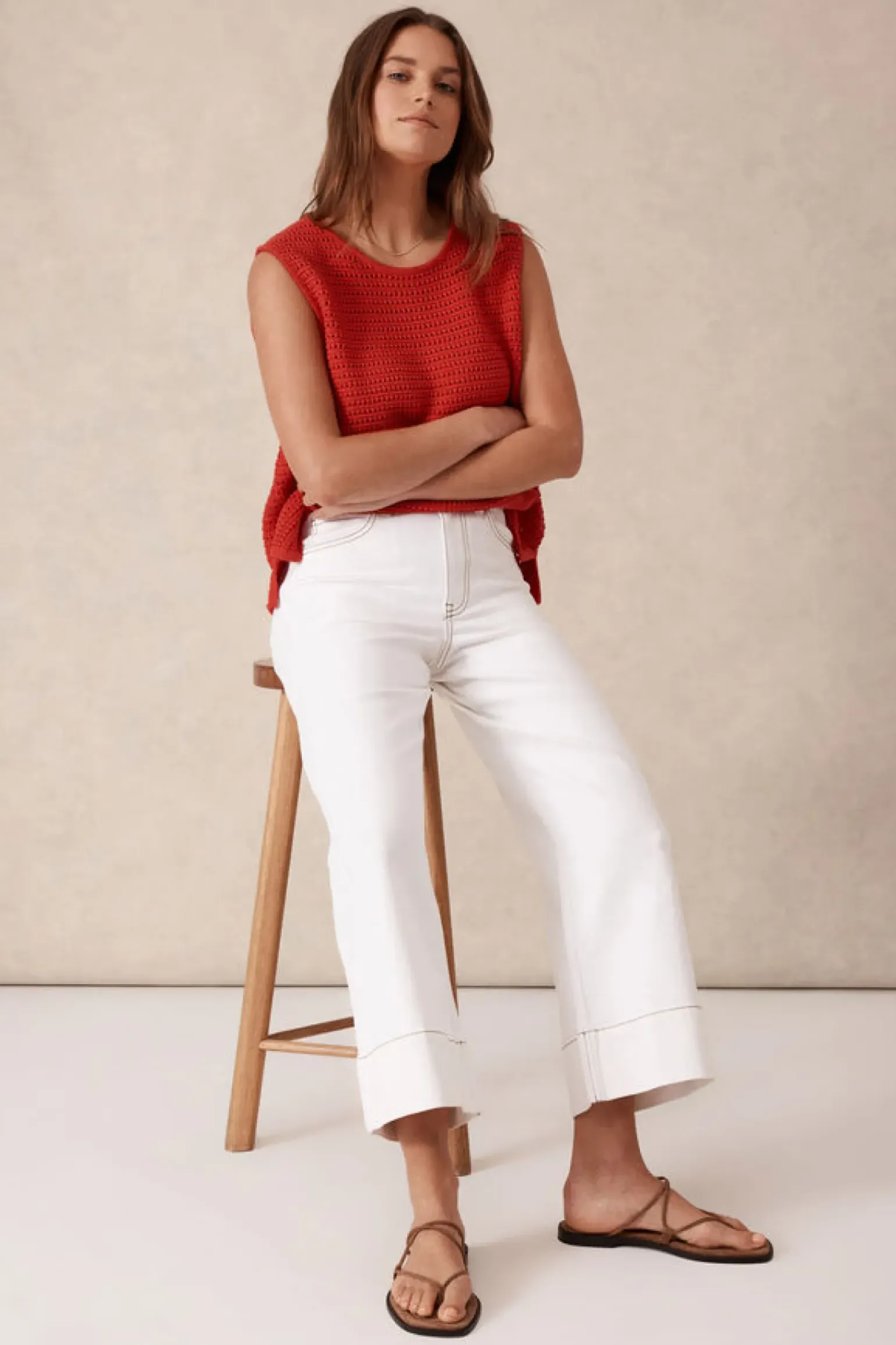 Ceres Life Wide Leg Crop Jean - Fresh Ecru